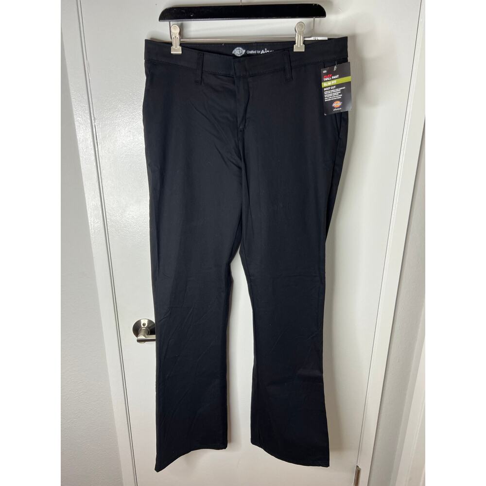 Dickies Women's Slim Fit Boot Cut Flex Twill Pants Black NEW ~ Size 12 L